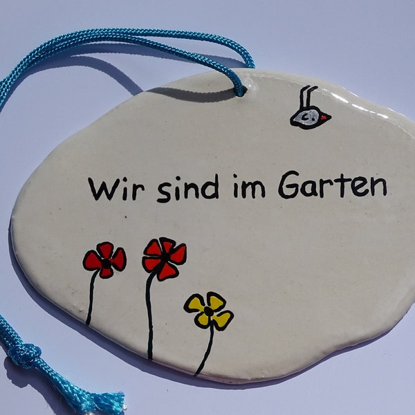 Gartenschild mit Blumen und Vogel /Keramik