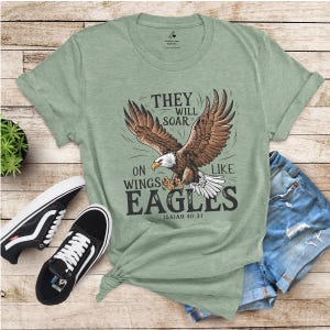 Voleranno su ali come aquile T-shirt, T-shirt con versetto della Bibbia, Streetwear cristiano, regalo per pastore, T-shirt cristiana, i migliori regali per lui