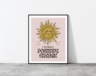 Celestial Poster For Mental Health Affirmation Poster Positivity Art Print Sun And Moon Wall Art Retro Manifestation Poster Hippie Sun Decor