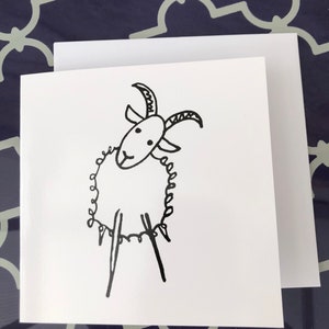 Greeting card - Sheep cartoon blank - Cassie the Curious Castlemilk Moorit Sheep