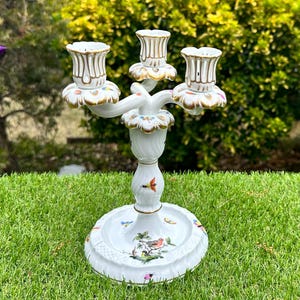 Herend Hand Painted Porcelain Rothschild Three Branched Candle Holder