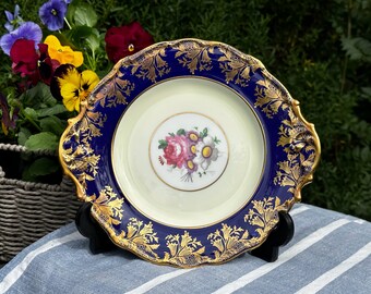 Paragon Cobalt Blue and Gold Pattern Border with Flowers in the Centre, Handled Display Plate