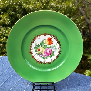 Herend Green Plate with Hand Painted Flowers