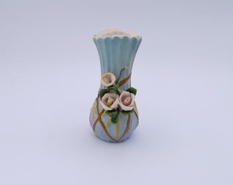 Small Blue Ceramic Vase with Calla Lilly - Elegant Home Decor