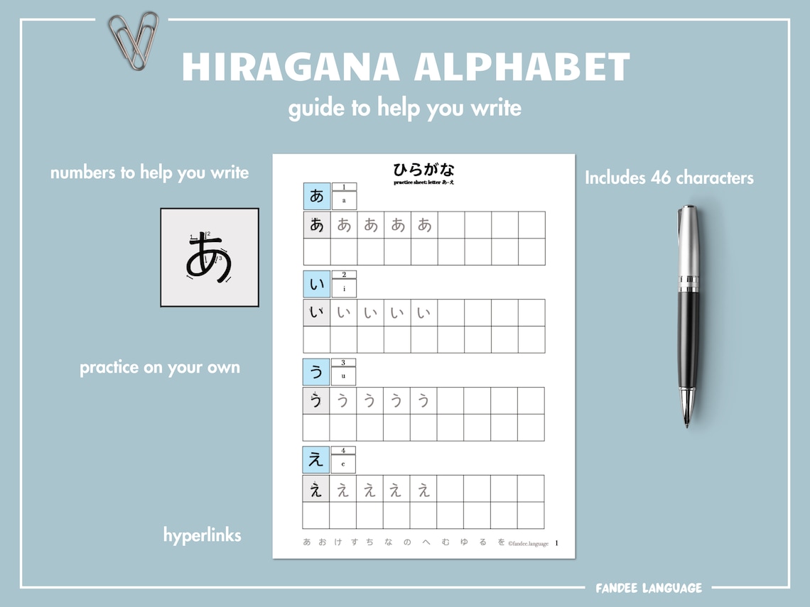 Hiragana Practice Worksheets Notebook Test Yourself and Alphabet Sheets ...