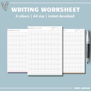 Writing Worksheets in 4 colors | Practice Kanji or Hanzi | Print or use on Tablet Goodnotes