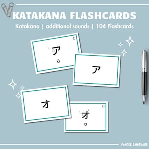 Japanese Katakana Alphabet 104 Flashcards DIGITAL DOWNLOAD | Study Japanese Language with printable flashcards Instant Download