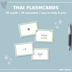 Thai Alphabet Flashcards Bundle (Consonants and Vowels) DIGITAL DOWNLOAD | Study Thai Language with printable flashcards Instant Download