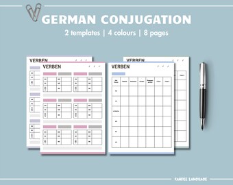 German Verb Conjugation Tables | Conjugation Worksheet | Foreign Languages | German Digital Download