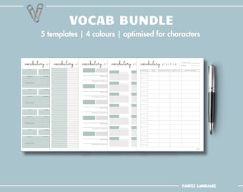 Vocabulary Worksheet Bundle in 4 colours | Optimized for Languages with Romanization | Chinese, Japanese | DIGITAL DOWNLOAD