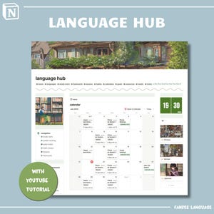Könnte beinhalten: Ein Screenshot einer Website, die ein Sprachlern-Hub mit Abschnitten für einen Kalender, einen Lernraum, Ressourcen und Medien zeigt. Der Kalender zeigt einen Zeitplan für Juli 2023 mit Kursen für Japanisch und Chinesisch. Die Website enthält auch ein YouTube-Tutorial.