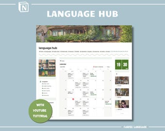 May include: A website screenshot showing a language learning hub with a calendar, study room, resources, and media sections. The calendar shows a schedule for July 2023 with classes for Japanese and Chinese. The website also includes a YouTube tutorial.