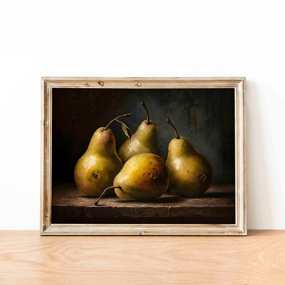 Vintage Fruit Art Oil Painting Rustic Pears Digital Download Etsy