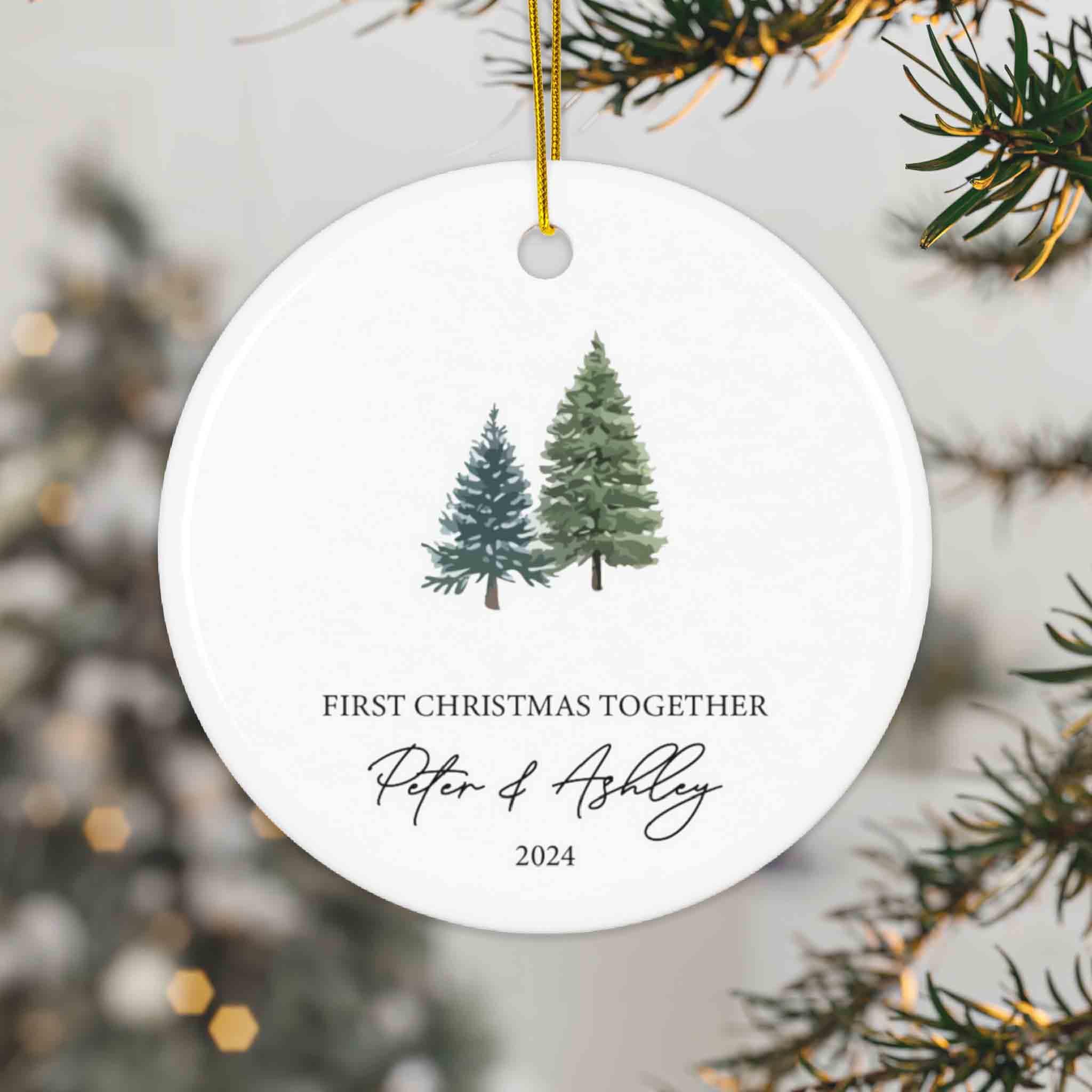 First Christmas Together Pine Tree Custom Name Year Ornament for Couple ...