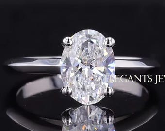 Oval Lab Grown Diamond Engagement Ring, Knife Edge Solitaire, Minimalist Solid Gold Promise Ring
