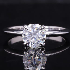 1 CT Certified Round Brilliant Cut Lab grown Diamond Solitaire Wedding Ring / Round lab grown Engagement Ring / 14K Dainty Hidden Halo Ring