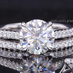 0.50 - 3.00 Carat IGI CERTIFIED E color VVS2 Clarity Round Ideal Cut Lab Grown Diamond Solitaire Engagement Ring Set, Matching Diamond Band