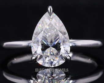 Pear Cut Lab Diamond Engagement Ring – Solitaire Proposal Ring for Her