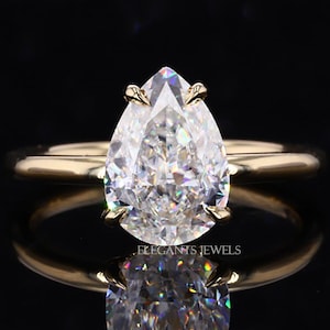 1 To 3 Carat IGI Certified E-VVS2 Pear Cut Lab Grown Diamond Solitaire Engagement Ring / Classy Pear Cut Diamond Ring / 14k Yellow Gold .