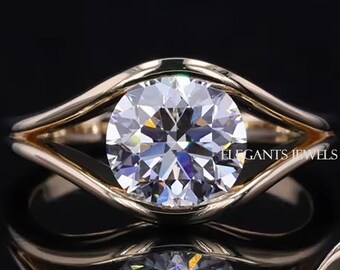 Round Lab-Grown Diamond Engagement Ring, 14k Yellow Gold Split Shank Solitaire (2.00 CT)