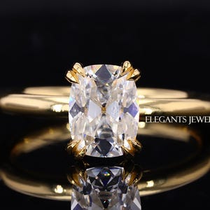 Old Mine Cushion Cut Lab Grown Ring/Solitaire Diamond Engagement Ring/Double Prong Set Lab Diamond Ring/EF-VS Lab Grown Diamond Bridal Ring