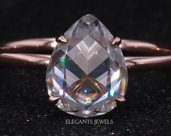 Anillo de compromiso con diamante cultivado en laboratorio, talla pera rosa, estilo vintage, ideal para bodas o aniversarios.