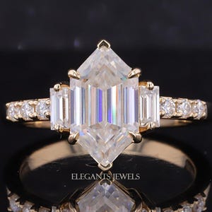 Antique Lab Created Diamond Engagement Ring, IGI Certified 2.50 ct Hexagon Cut Diamond Ring for Women, Handmade Ring, Anniversary Gifts