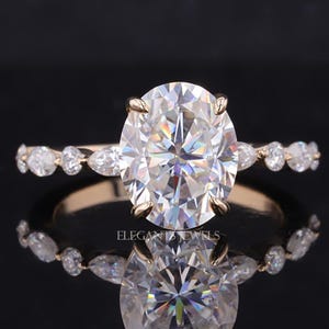 2 Carat D Color VVS2 Clarity IGI Certified Lab Grown Oval Cut Diamond Hidden Halo Engagement Ring Side Round & Marquise Diamonds Yellow Gold