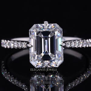 1 - 3 CT IGI CERTIFIED E/VVS2 Emerald Cut Lab Grown Diamond cathedral Set Engagement Ring 14k White Gold Hidden Halo , Side Round Diamonds