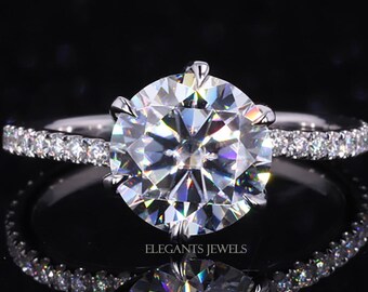 IGI Certified Lab Grown Diamond Ring: 6-Prong Pave Engagement Ring