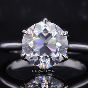 2 CT IGI Certified Lab Created Round Old European Cut Ring E, VS1 Diamond Engagement Ring, Solid Gold Engagement Lab Grown Engagement Ring