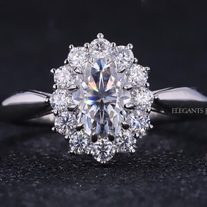 Anello di fidanzamento con diamante ovale ecologico certificato IGI, anello di anniversario con diamante di laboratorio da 1 carato, anello di fidanzamento con alone semplice, fede nuziale in 14 carati
