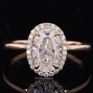 Ovale geslepen laboratoriumdiamanten ring 14 kt gouden halo verlovingsring vintage diamanten trouwring voor vrouwen jubileumcadeaus voor haar ring voorstellen
