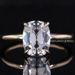 Old Mine Cut Cushion Lab Diamond Engagement Ring, Hidden Halo Ring, Solitaire Ring, IGI Certified Cushion Cut, Solitaire Proposal Ring Gift