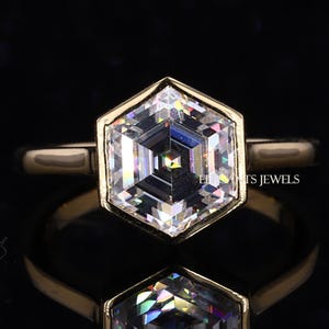 Bezel Set Lab Diamond Engagement Ring, 0.50 - 3 Ct Hexagon Step Cut Lab Grown Diamond Wedding Ring, Promise Ring, Anniversary Gifts for Wife