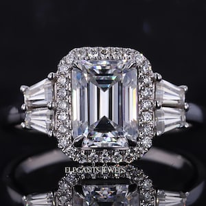 Diamond Halo Set Engagement Ring, 1.75 Ct Emerald Cut Lab Grown Diamond, IGI Certified E/VS1, 14k White Gold Proposal Ring, Anniversary Gift