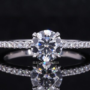Lab Grown 1 Carat Diamond Solitaire Ring: 14k White Gold, Micro Pave