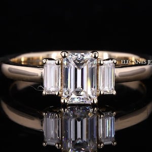 Emerald Cut Three Stone Engagement Ring, Emerald Cut Diamond Ring, IGI Lab Grown Diamond Ring, Lab Created Diamond Engagement Ring, Gift