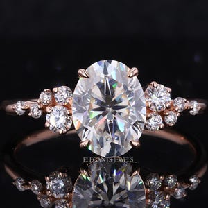 Oval Cut Lab Created Diamond Engagement Ring for Women, Snowdrift Style Wedding Ring, G/VS Lab Grown Diamond Ring, Yellow/White/Rose Gold