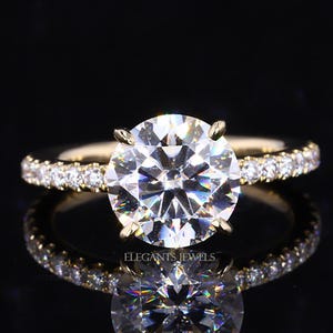 2.50 Carat IGI Certified D VVS2 Round Cut / Lab Grown Diamond / Solitaire Pave Setting Wedding Ring / 14K White Gold Diamond Engagement Ring