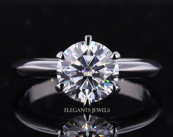 Anillo de compromiso redondo con diamante cultivado en laboratorio, solitario CVD de 2,50 quilates con borde de cuchillo.