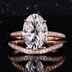 3 Carat Oval Lab Grown Diamond Hidden Halo Engagement Ring Set / 3 Side Pave Wedding Ring / Yellow Gold Luxury Oval CVD Diamond Bridal Set