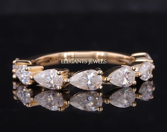 Pear Cut Lab Grown Diamant Eternity Band, 1,19 TCW halber stapelbarer Ring