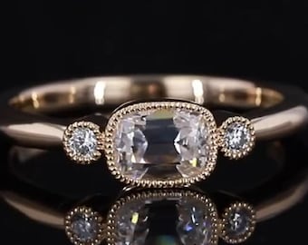 1.00 - 2.00 CT Old Mine Cushion Lab grown Diamond Ring, Three Stone Diamond Ring, Old Mine Cushion Engagement Ring, Trilogy Ring For Women