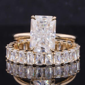Timeless Elegance: Radiant Cut Lab Grown Diamond Bridal Set Ring, 14k White Gold Hidden Halo with Matching Band, IGI Certified 5 Ct E/VVS2