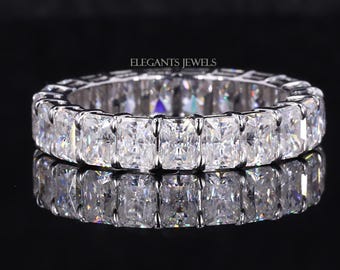 Radiant Cut Lab Grown Diamond Full Eternity Band, 14K White Gold Anniversary Ring