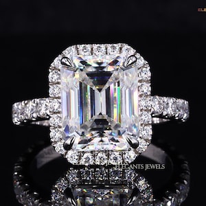 Diamond Halo Set Engagement Ring, 2.00 Ct Emerald Cut Lab Grown Diamond, IGI Certified E/VS1, 14k White Gold Proposal Ring, Anniversary Gift