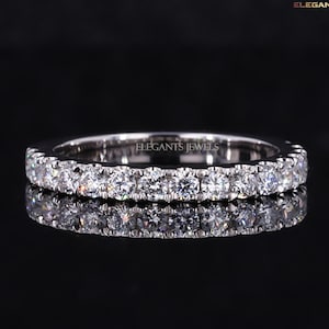 2mm Lab Diamond Wedding Band: 14K White Gold Half Eternity Ring