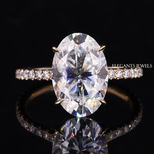Handmade Lab Grown Oval Diamond Engagement Ring: Hidden Halo, Pave Setting