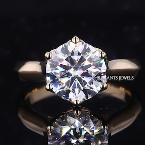 2 Ct E/VVS2 Round Brilliant Cut Lab Grown Diamond Solitaire Engagement Ring, Tulip Setting 6 Prong Solitaire Ring, 14K Gold CVD Lab Created